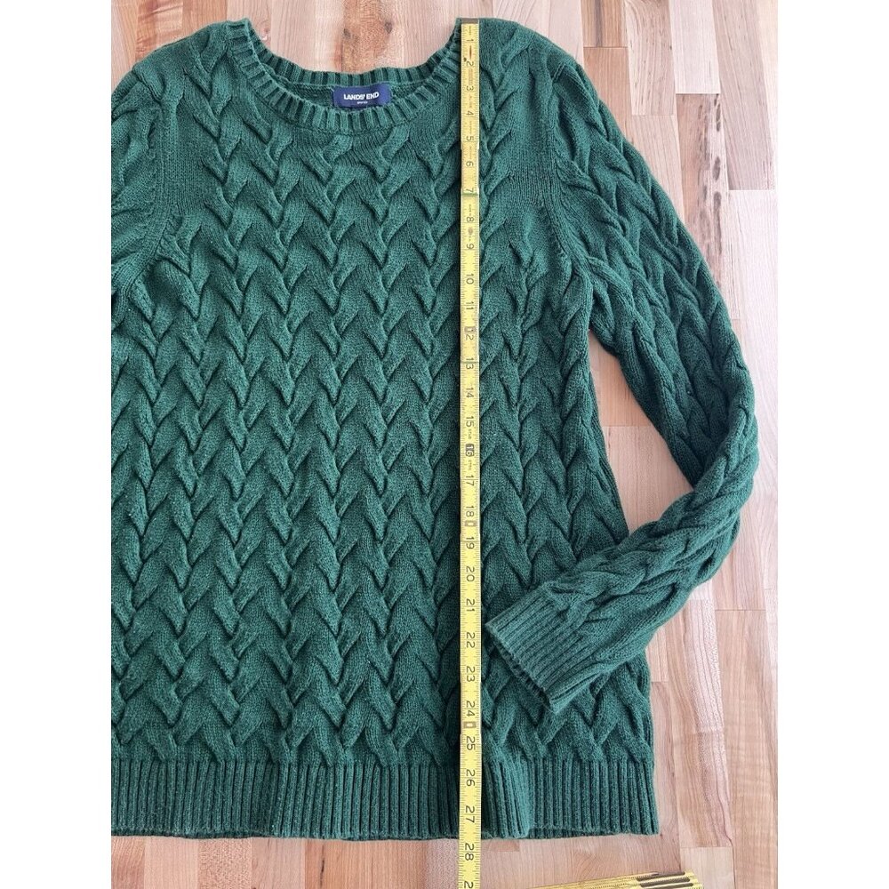 Lands End Sweater Crew Neck Pullover 100% Cotton Chunky Knit Dark Green L, 14-16 - Picture 5 of 9